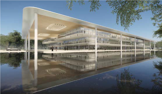 The PGA Tour’s new headquarters will be three stories tall and surrounded by a large freshwater pond.